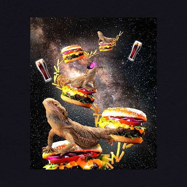 Galaxy Bearded Dragon On Burger - Space Cheeseburger Lizard by Random Galaxy